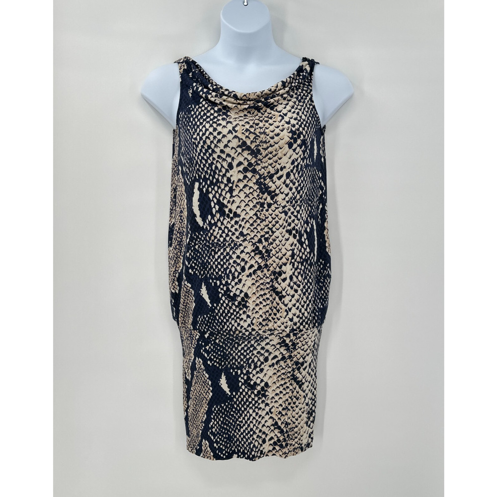 Diane von Furstenberg Silk Mini Dress size 4 Blue‎ Snakeskin Sleeveless DVF Cowl